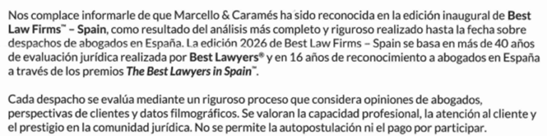Marcello & Caramés, reconocido en la categoría de litigación entre los mejores despachos de España